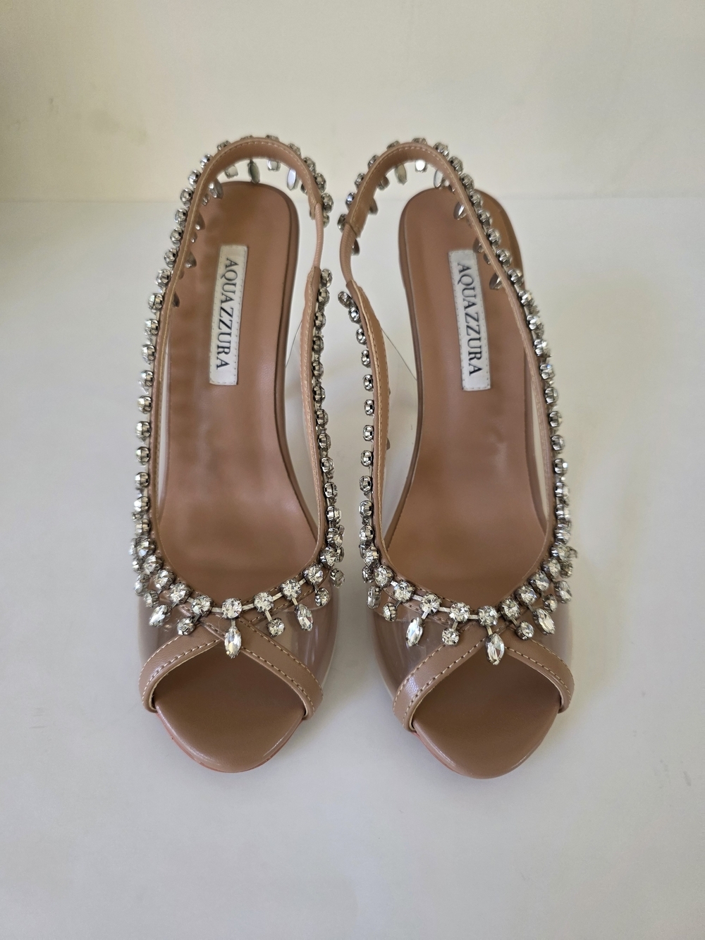 Aquazzura Temptation Crystal Sandals Nude EU 38 US 7.5-8  Italy Bridal Prom